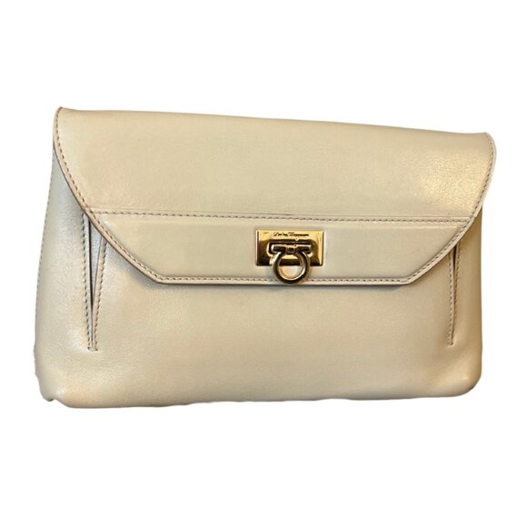 Salvatore Ferragamo Gancio Lock Leather Shoulder Bag/Clutch – Ivory/Cream - Picture 8 of 8
